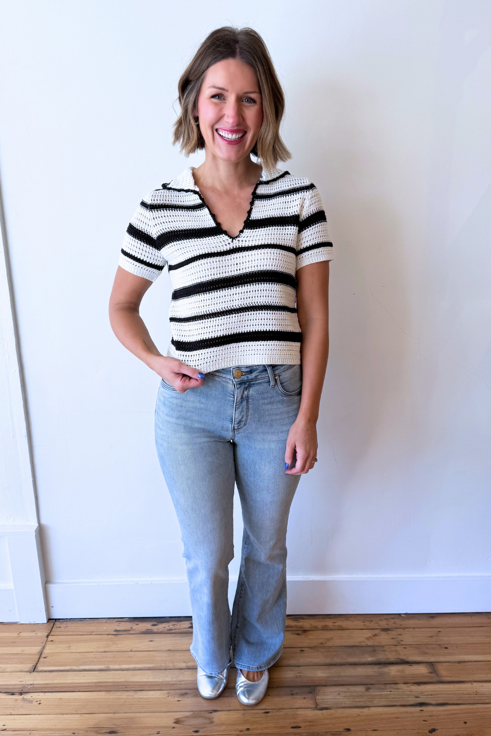 Striped Crochet Polo Short Sleeve - The 308 Boutique