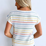 Short Sleeve Striped Crewneck Sweater
