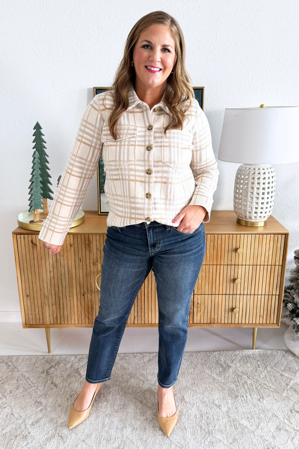 Check Patterned Sweater Jacket - The 308 Boutique