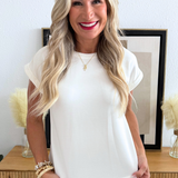 Techno Suave Cuff Sleeve Round Neck Top