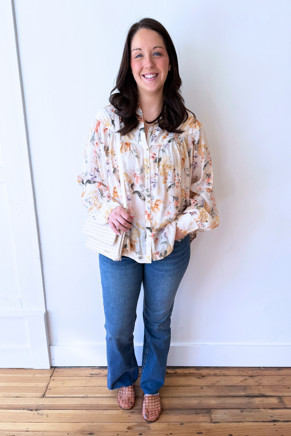 Relaxed Fit Floral Button Down Long Sleeve Blouse - The 308 Boutique