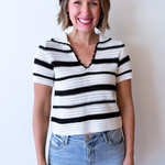 Striped Crochet Polo Short Sleeve - The 308 Boutique