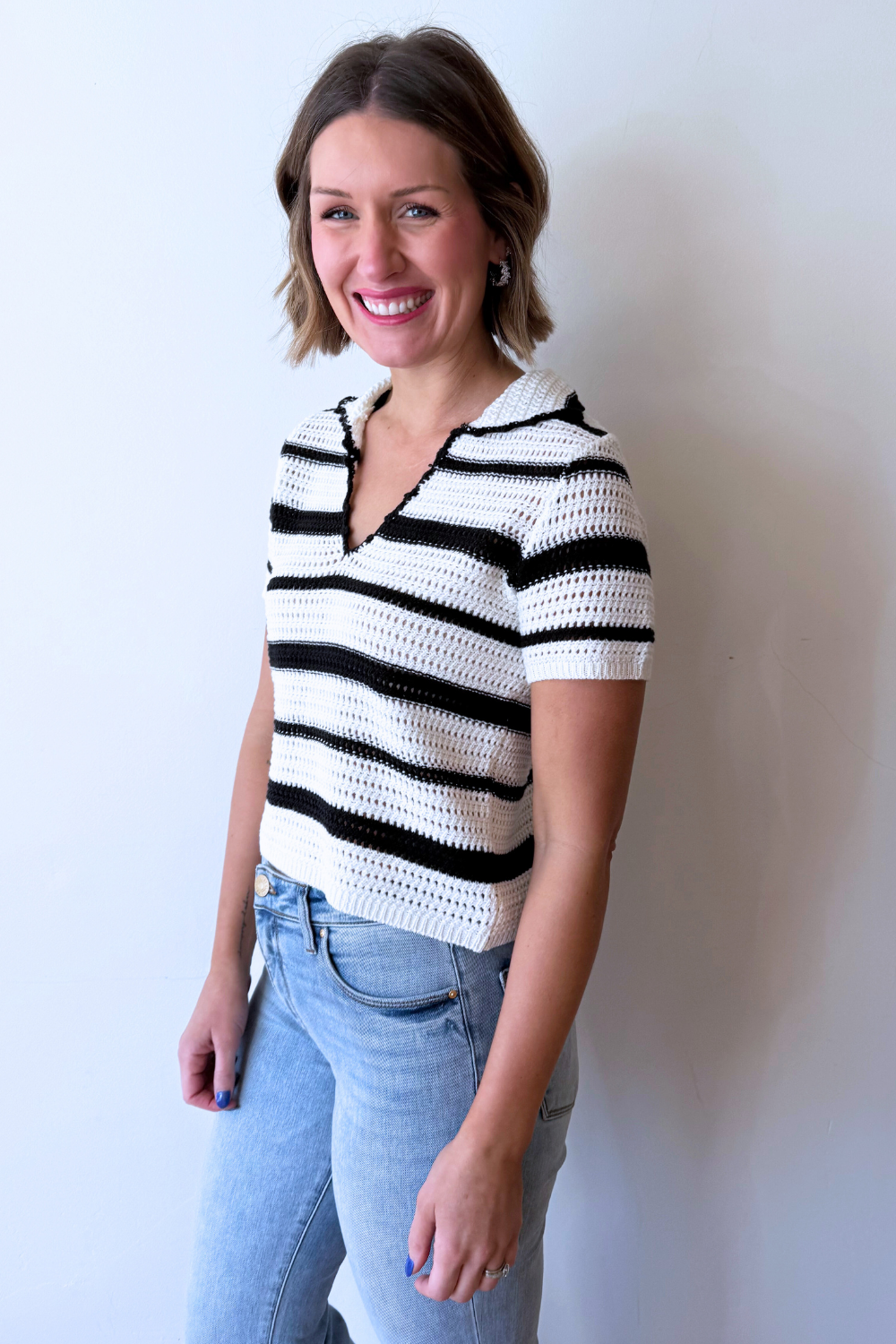 Striped Crochet Polo Short Sleeve - The 308 Boutique