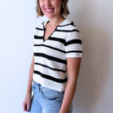 Striped Crochet Polo Short Sleeve - The 308 Boutique