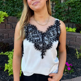Sleeveless Woven Top w/ Lace
