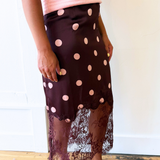 Polka Dot Lace Satin Midi Skirt