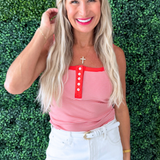 Henley Striped Sleeveless Top
