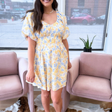 Puff Sleeve Round Neck Mini Dress