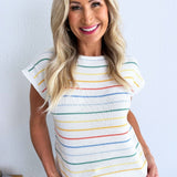 Short Sleeve Striped Crewneck Sweater