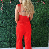 Front Pleat Detail Back Smocking Jumpsuit