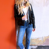 Hooded Faux Leather Moto Jacket