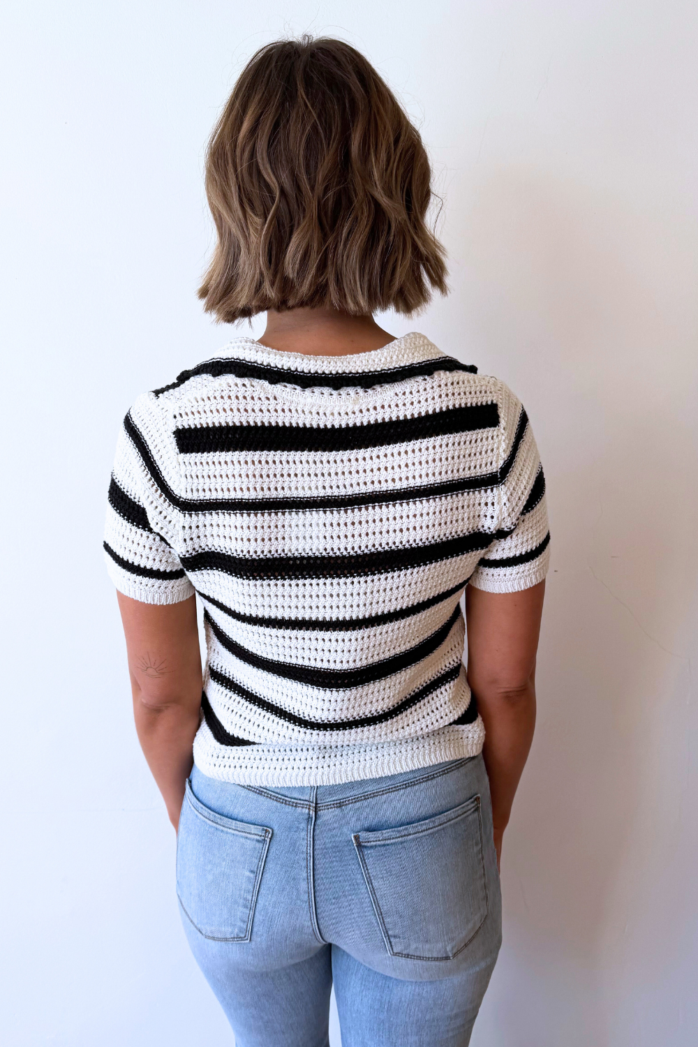 Striped Crochet Polo Short Sleeve - The 308 Boutique