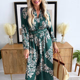 Split Neck Floral Print Dress