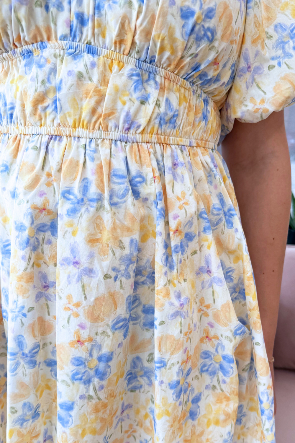 Puff Sleeve Round Neck Mini Dress