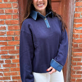 Denim Cuff and Collar Sweater