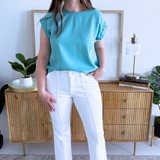 Turn Up Sleeve Slit Back Top