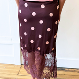 Polka Dot Lace Satin Midi Skirt