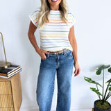 Short Sleeve Striped Crewneck Sweater