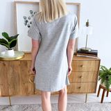 French Terry V Neck Short Sleeve Shirt Dress