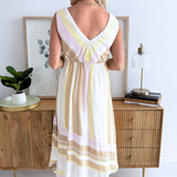 Sleeveless V Neck Asymmetrical Handkerchief Hem Dress
