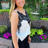 Sleeveless Woven Top w/ Lace