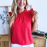 Ruffle Sleeve Keyhole Back Blouse