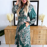Split Neck Floral Print Dress