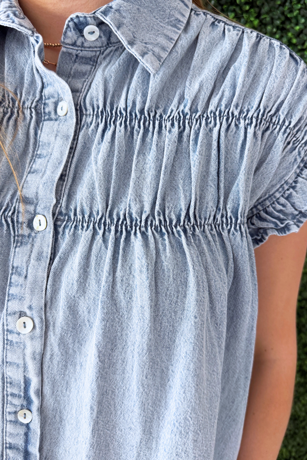 Smocked Detail Denim Dress