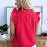 Ruffle Sleeve Keyhole Back Blouse