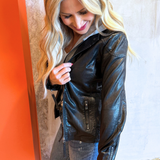 Hooded Faux Leather Moto Jacket