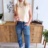 Basic Mock Neck Fine Knit Sweater Top