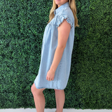 Smocked Detail Denim Dress