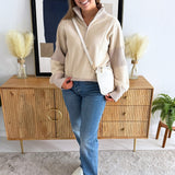 Half Zip-Up Brushed Terry Top