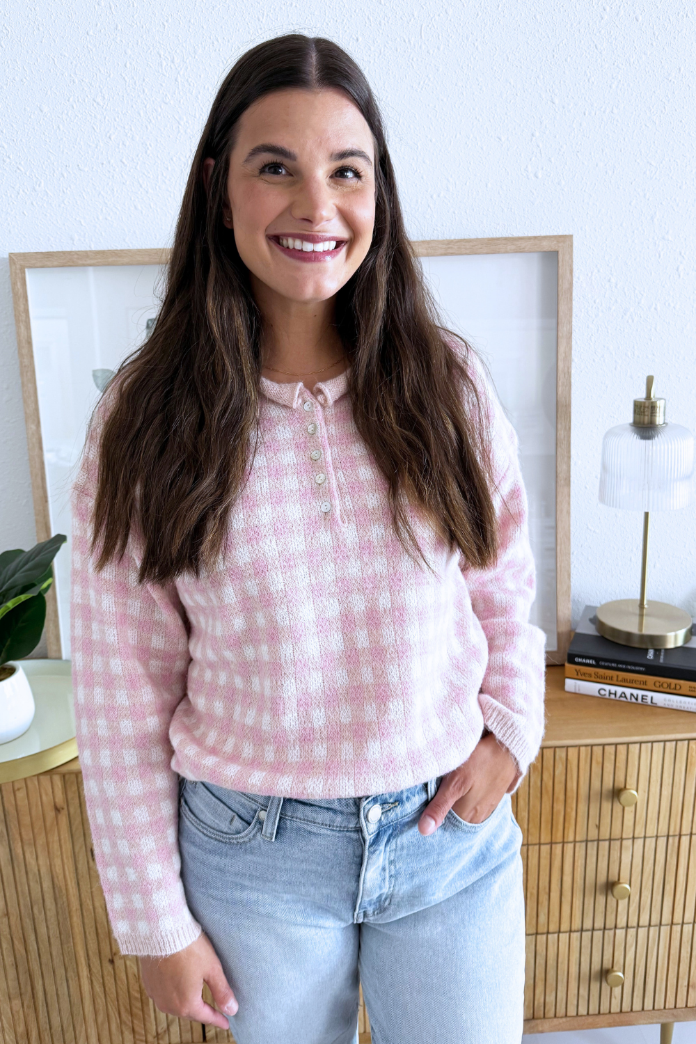 Long Sleeve Rolled Hemline Half Button Sweater
