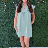 Ruffle Neck Short Sleeve Dress