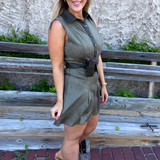 Sleeveless Faux Suede Belted Dress