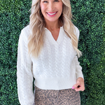 Cable Knit Johnny Collar Sweater - The 308 Boutique
