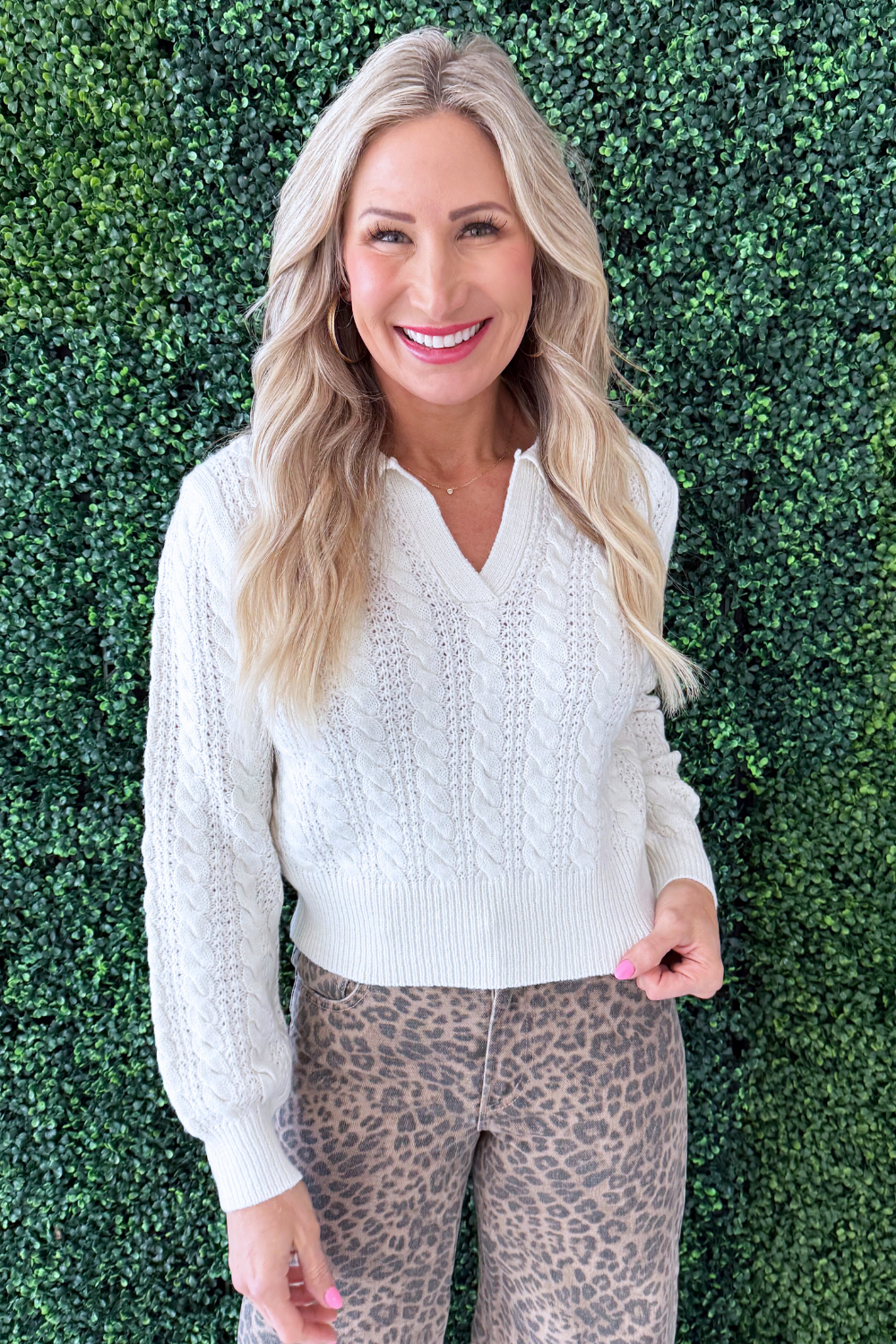 Cable Knit Johnny Collar Sweater - The 308 Boutique