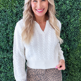 Cable Knit Johnny Collar Sweater - The 308 Boutique