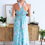 Floral Print Criss Cross Halter Dress