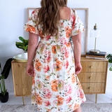 Puff Sleeve Top Smocking Woven Floral Print Midi Dress w/ Pockets