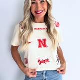 Nebraska All Over Patchwork Cropped Tee