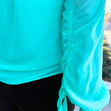 Long Sleeve Woven Blouse w/ Sleeve Tie Detail