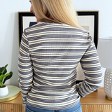 Half Button Down Striped Long Sleeve Top