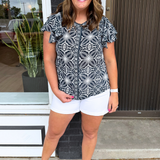 Flutter Sleeve Mix Print Top