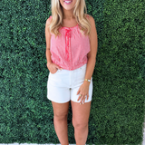 Gingham Front Button Sleeveless Top