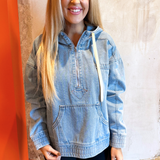 Half-Zip Hooded Denim Jacket