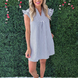 Ruffle Neck Short Sleeve Dress