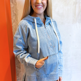 Half-Zip Hooded Denim Jacket