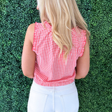 Gingham Front Button Sleeveless Top